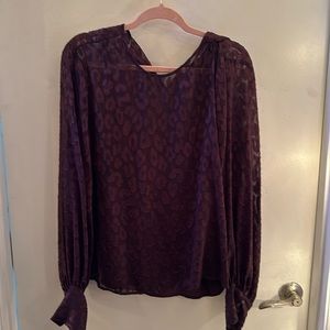 Sheer leopard, berry blouse with attached tank underneath, button back/sleeves